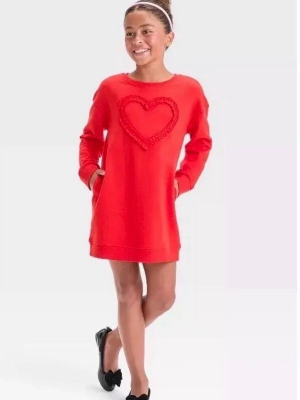 Cat & Jack Red Heart Sweatshirt Dress w/ pockets M (8)